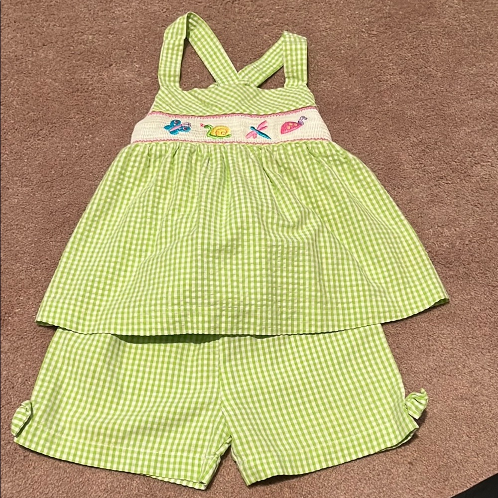 Green Gingham Bug Short Set